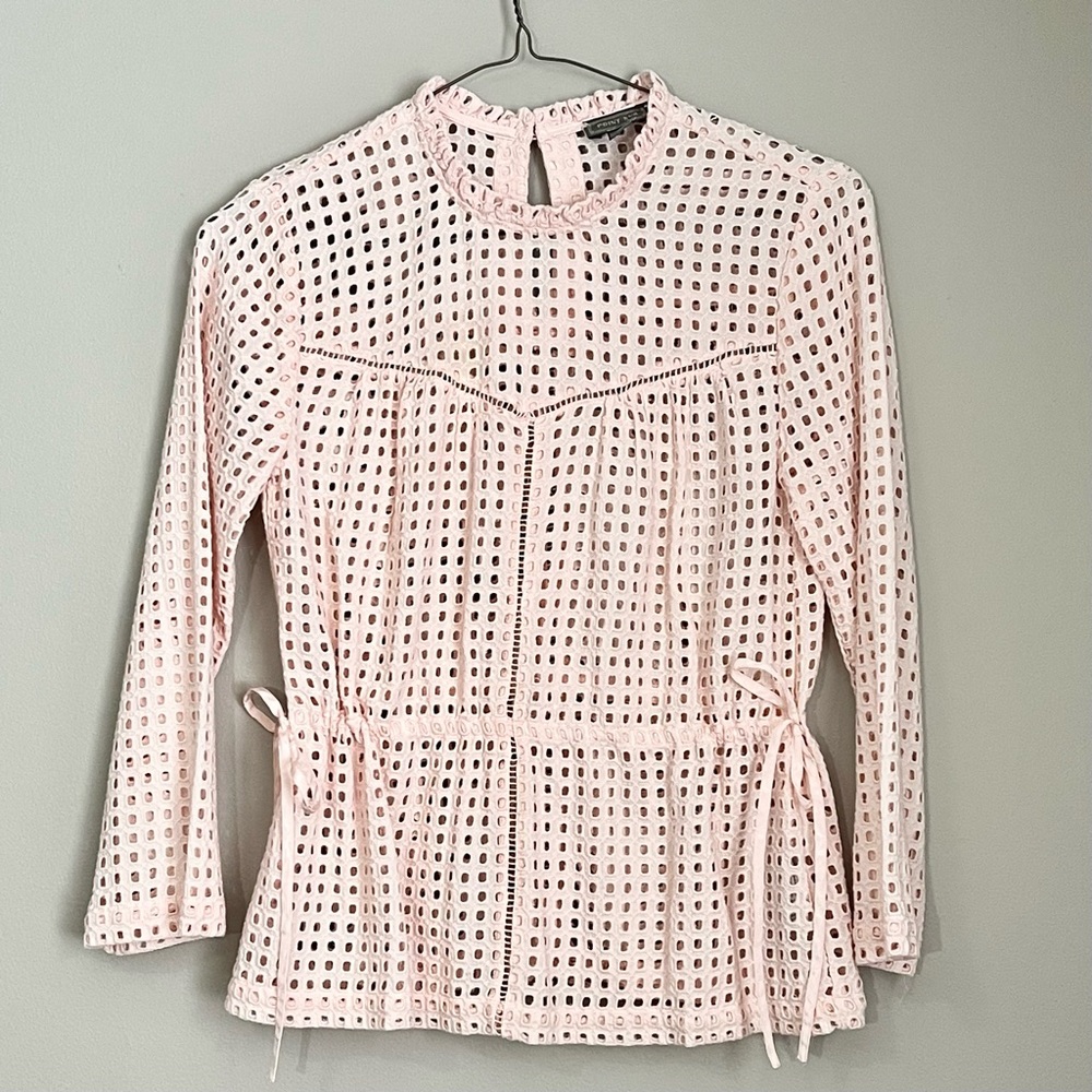 Point Sur Pale Pink Eyelet Blouse 2 Cinched Waist, Coastal Feminine Romantic